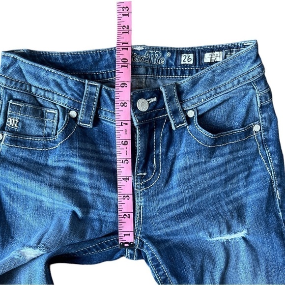 Miss Me Mid Rise Distressed Boot Cut Jeans Frayed Raw Hem, Size 26 - Picture 8 of 9